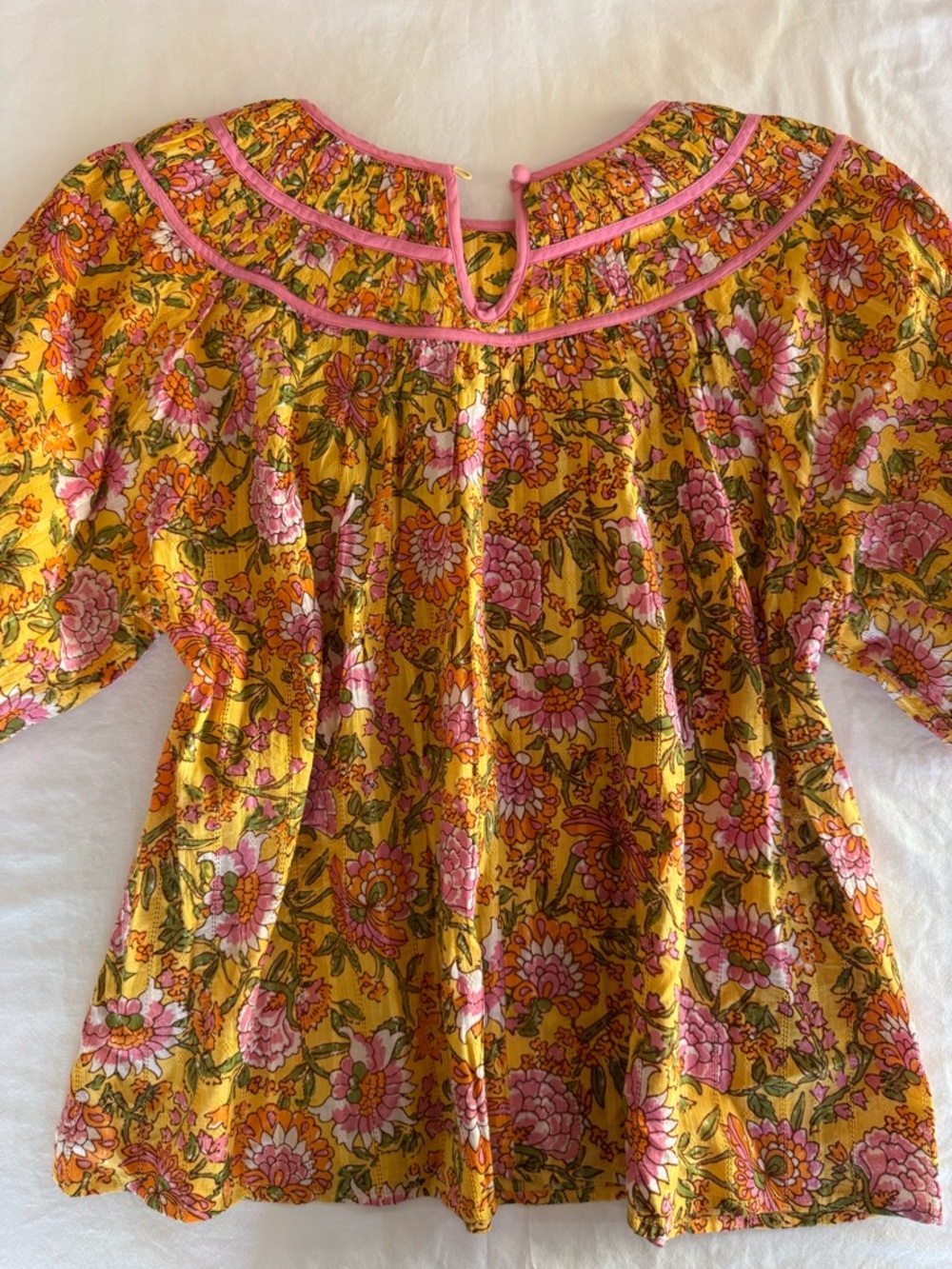 THML Floral Smocked Yoke Women’s Top in Yellow and Pink M - Picture 5 of 6